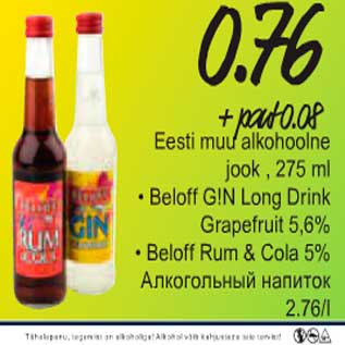 Allahindlus - Eesti muu alkohoolne jook Beloff GN Long Drink Grapefruit Beloff Rum&Cola