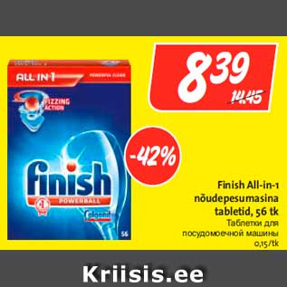 Allahindlus - Finish All-in-1 nõudepesumasina tabletid