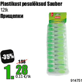 Allahindlus - Plastikust pesulõksud Sauber 12tk