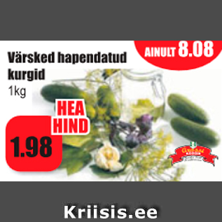 Allahindlus - Värsked hapendatud kurgid 1 kg