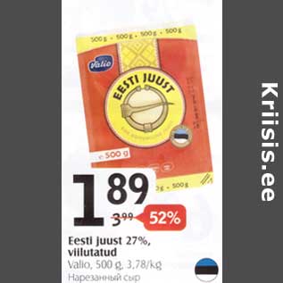 Allahindlus - Eesti juust 27%, viilutatud, 500g