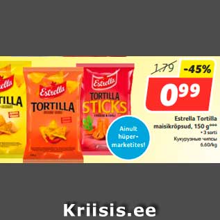 Allahindlus - Estrella Tortilla maisikrõpsud, 150 g***