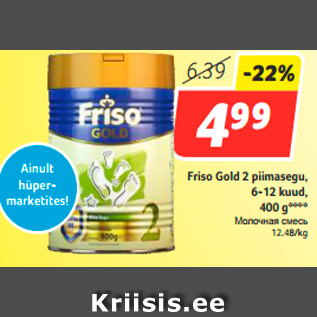 Allahindlus - Friso Gold 2 piimasegu, 6-12 kuud, 400 g****