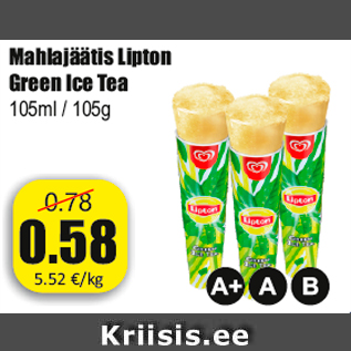 Allahindlus - Mahlajäätis Lipton Green Ice Tea