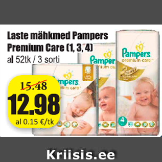 Allahindlus - Laste mähkmed Pampers Premium Care (1,3,4)