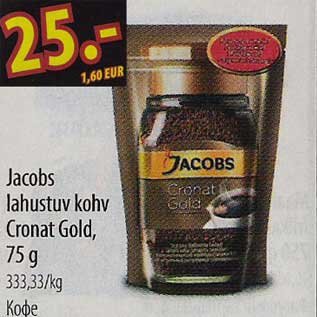 Allahindlus - Jacobs lahustuv kohv Cronat Gold