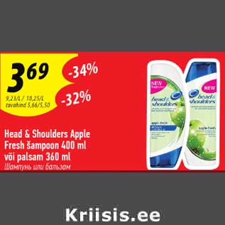 Allahindlus - Head & Shoulders Apple Fresh šampoon 400 ml või palsam 360 ml