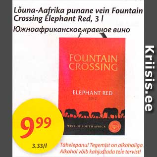 Allahindlus - Lõuna-Aafrika punane vein Fountain Crossing Elephant Red, 3 l