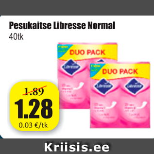 Allahindlus - Pesukaitse Libresse Normal 40 tk