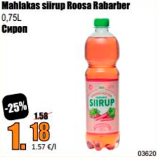 Allahindlus - Mahlakas siirup Roosa Rabarber 0,75 L