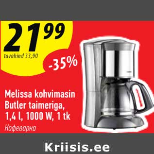 Allahindlus - Melissa kohvimasin Butler taimeriga, 1,4 l,1000 W