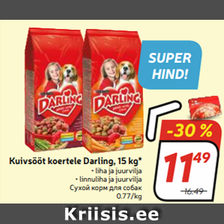 Allahindlus - Kuivsööt koertele Darling, 15 kg*