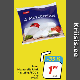 Allahindlus - Juust Mozzarella Rimi, 4 x 125 g /500 g