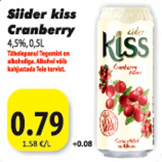 Allahindlus - Siider kiss Cranberry 4,5%,0,5L