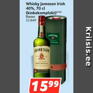 Allahindlus - Whisky Jameson Irish 40%, 70 cl (kinkekomplekt)***