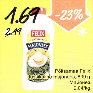 Allahindlus - Põltsamaa Felix klassikaline majonees, 830 g