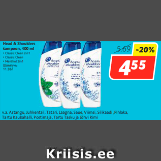 Allahindlus - Head & Shoulders šampoon, 400 ml