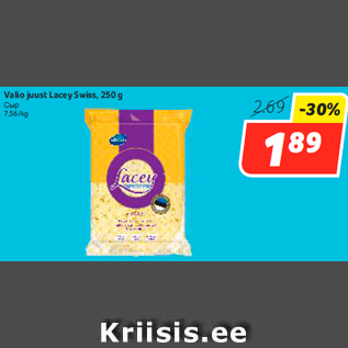 Allahindlus - Valio juust Lacey Swiss, 250 g