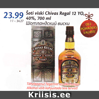 Allahindlus - Šoti viski Chivas Regal 12 YO