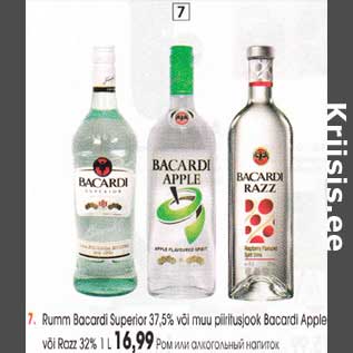 Allahindlus - Rumm Bacardi Superior 37,5% või muu piiritusjook Bacardi Apple või Razz 32% 1 L