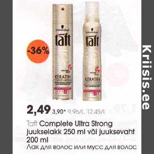 Allahindlus - Taft Complete Ultra Strong juukselakk 250 ml või juuksevaht 200 ml