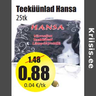 Allahindlus - Teeküünlad Hansa 25tk