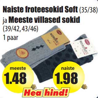 Allahindlus - Naiste froteesokid Soft Meeste villased sokid (35/38) ja (39/42, 43/46) 1 paar