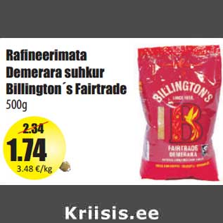 Allahindlus - Rafineerimata Demerara suhkur Billington´s Fairtrade 500 g