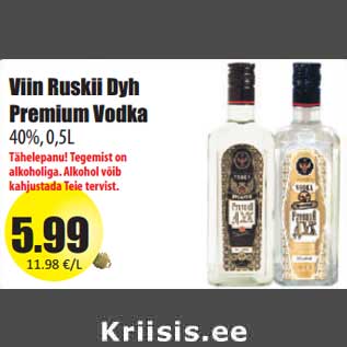 Allahindlus - Viin Ruskii Dyh Premium Vodka 40%, 0,5L