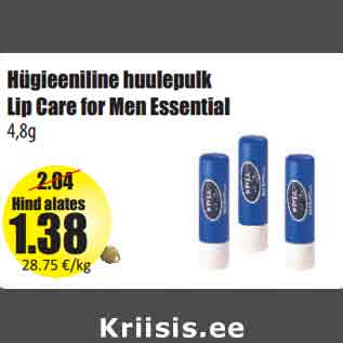 Allahindlus - Hügieeniline huulepulk Lip Care for Men Essential 4,8g