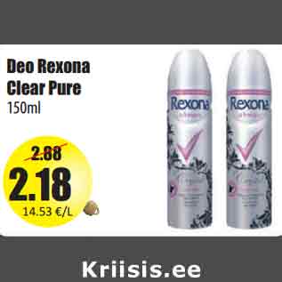 Allahindlus - Deo Rexona Clear Pure 150ml