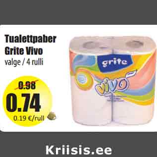 Allahindlus - Tualettpaber Grite Vivo valge / 4 rulli