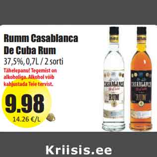 Allahindlus - Rumm Casablanca De Cuba Rum 37,5%, 0,7L / 2 sorti