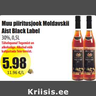 Allahindlus - Muu piiritusjook Moldavskii Aist Black Label 30%, 0,5L