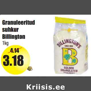 Allahindlus - Granuleeritud suhkur Billington 1kg