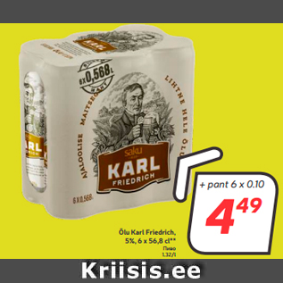 Allahindlus - Õlu Karl Friedrich, 5%, 6 x 56,8 cl**