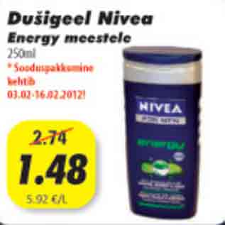 Allahindlus - Dušigeel Nivea Energy meestele