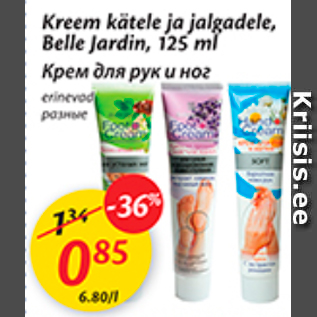 Allahindlus - Kreem kätele ja jalgadele, Belle Jardin, 125 ml