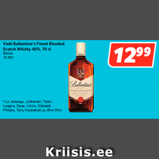 Allahindlus - Viski Ballantine´s Finest Blended Scotch Whisky 40%, 70 cl