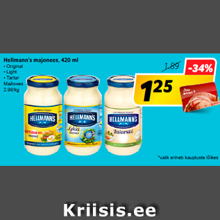 Allahindlus - Hellmann’s majonees, 420 ml