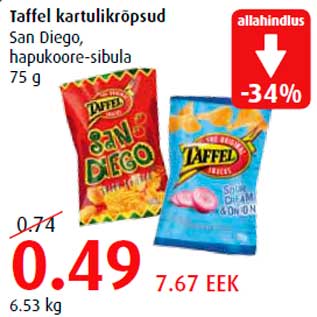 Allahindlus - Taffel kartulikrõpsud San Diego, hapukoore-sibula 75g