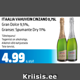 Allahindlus - ITAALIA VAHUVEIN CINZANO, 0,75 L