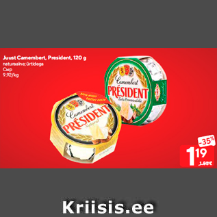 Allahindlus - Juust Camembert, President, 120 g