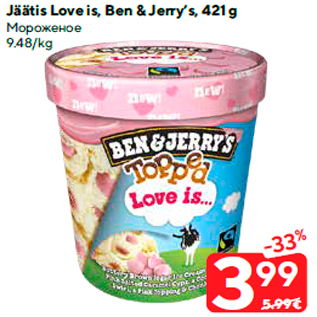 Allahindlus - Jäätis Love is, Ben & Jerry’s, 421 g