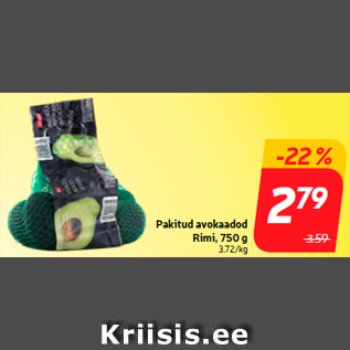 Allahindlus - Pakitud avokaadod Rimi, 750 g