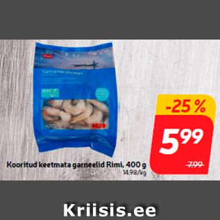 Allahindlus - Kooritud keetmata garneelid Rimi, 400 g