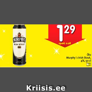 Allahindlus - Õlu Murphy`s Irish Stout, 4%, 50 cl