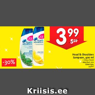 Allahindlus - Head & Shoulders šampoon, 400 ml