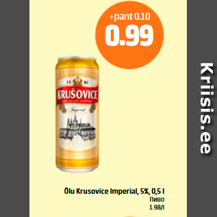 Allahindlus - Õlu Krusovice Imperial, 5%, 0,5 l