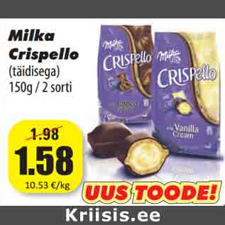 Allahindlus - Milka Crispello (täidisega) 150g / 2 sorti